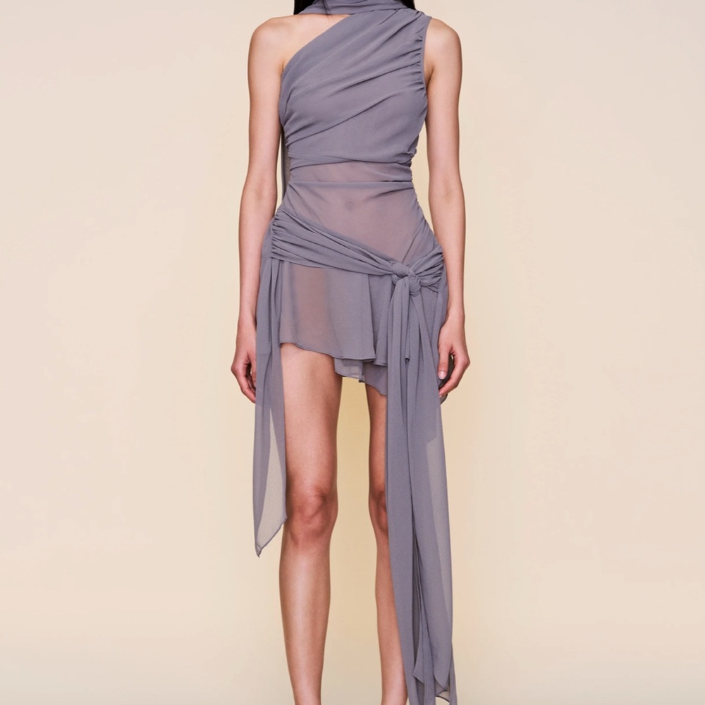 Danielle Guizo Elegant Gunmetal One-Shoulder Dress - Picture 1 of 6